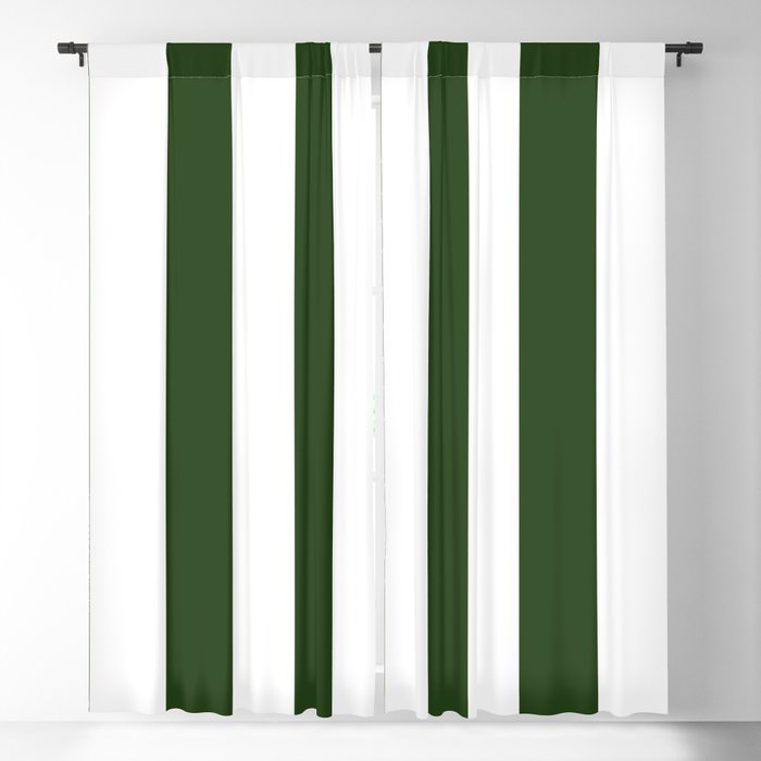 Large Dark Forest Green and White Circus Tent Stripes Blackout Curtain