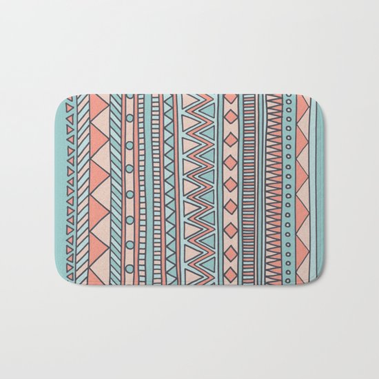 Tribal #4 (Coral/Aqua) Bath Mat
