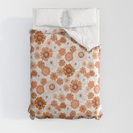 Monday Flowers - 70s retro floral, flowers, terracotta, rust, brown, earth tones, muted, happy  Comforter