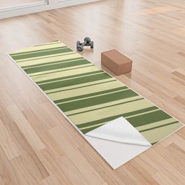 [ Thumbnail: Dark Olive Green & Pale Goldenrod Colored Pattern of Stripes Yoga Towel ]