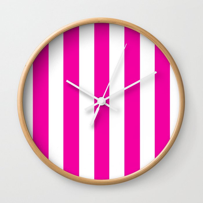 Hollywood Cerise Pink Solid Color White Vertical Lines Pattern Hollywood Cerise Pink Solid Color White Vertical Lines Pattern Wall Clock By Makeitcolorful Society6