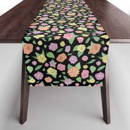Pretty Floral Pattern of Purple, Pink, Peach & Yellow Rose & Daisy Flowers Table Runner
