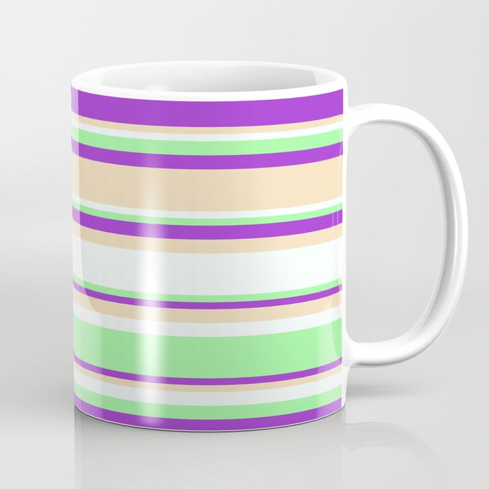 Dark Orchid, Tan, Mint Cream, and Green Colored Stripes Pattern Coffee Mug