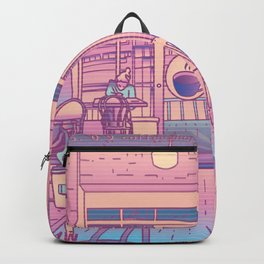 Vaporwave Coffee Shop Backpack | Digital, Japanese, Gift, Coffee, Manga, Purple, Asian, Anime Aesthetics, Blue, Pink 