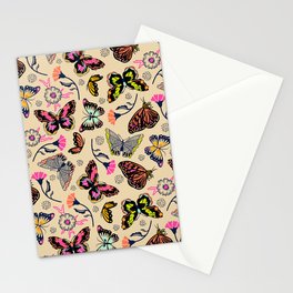 Colourful spring butterflies and flowers on sand Stationery Card
