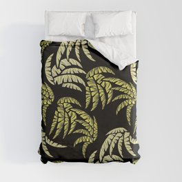 Hawaiian Golden Palm Leaves Paradise On Black  Duvet Cover