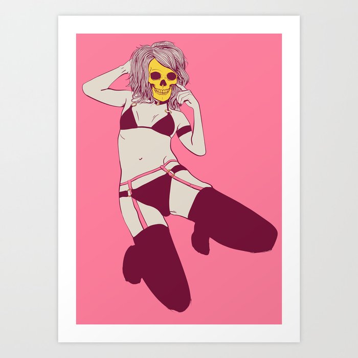 Pin-up skull girl 1 Art Print