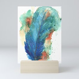 Blue Gold Feather Mini Art Print