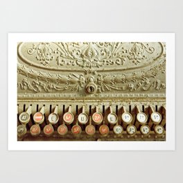 Vintage cash register, covered in dust and cobwebs. Antique pounds, shillings and pence register.  Art Print