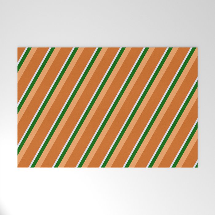 Brown, Chocolate, Lavender & Dark Green Colored Stripes/Lines Pattern Welcome Mat