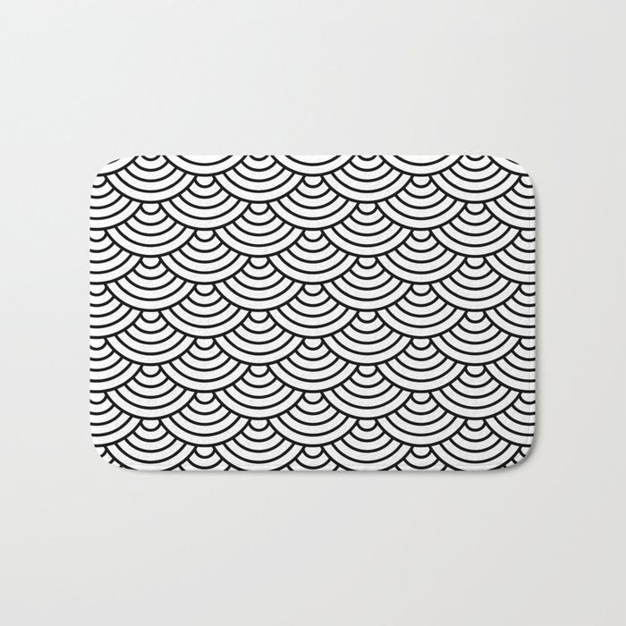 Black Japanese wave pattern Bath Mat