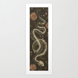 Snake Skeleton Kunstdrucke | Digital, Curated, Vintage, Nature, Skeleton, Flowers, Animal, Bones, Snake, Dark 