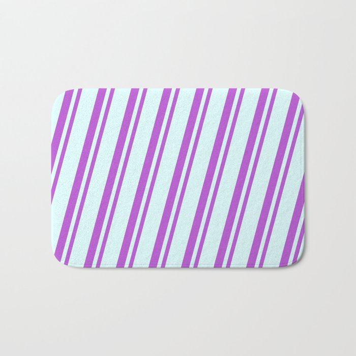 Light Cyan and Orchid Colored Lined/Striped Pattern Bath Mat