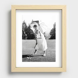 Audrey Hepburn Playing Golf, Black and White Vintage Art Recessed Framed Print