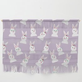 Easter Bunny With Glasses And Flowers Pattern Lavander Wall Hanging