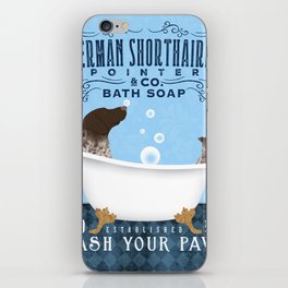 GSP german shorthaired pointer dog art bath bath tub clawfoot wash your paws bubble soap iPhone Skin