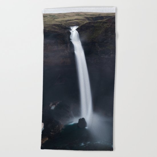 Dark Waterfall Beach Towel