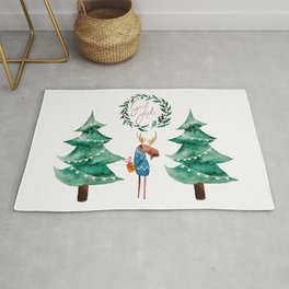 Moose with Christmas present  Rug | Finland, Norway, Drawing, Merrychristmas, Christmastree, Advent, Present, December, Elk, Lights 