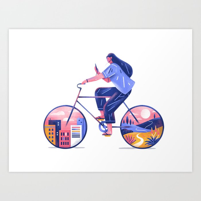 Girl and bike Art Print