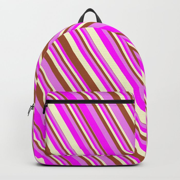 Sienna, Violet, Fuchsia, and Light Yellow Colored Lines/Stripes Pattern Backpack
