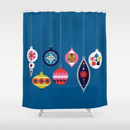 Retro Christmas Baubles on a dark background Shower Curtain | Drawing, Bright, Colors, Vintage, Christmastree, Baubles, Festive, Traditional, Retro, Glass 