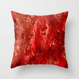 Bright Red Acrylic Pour Painting Throw Pillow