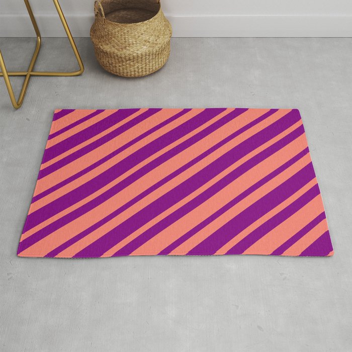 Salmon and Purple Colored Pattern of Stripes Rug