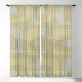 Mid-Century Modern Piquet Minimalist Abstract in Muted Retro Olive Green Celadon Orange Sheer Curtain