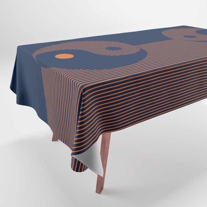 Geometric Lines Ying and Yang XI in Navy Blue Orange Tablecloth