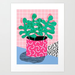 Shredding - indoor house plant pop art grid pattern minimal abstract neon 1980s style memphis retro Art Print