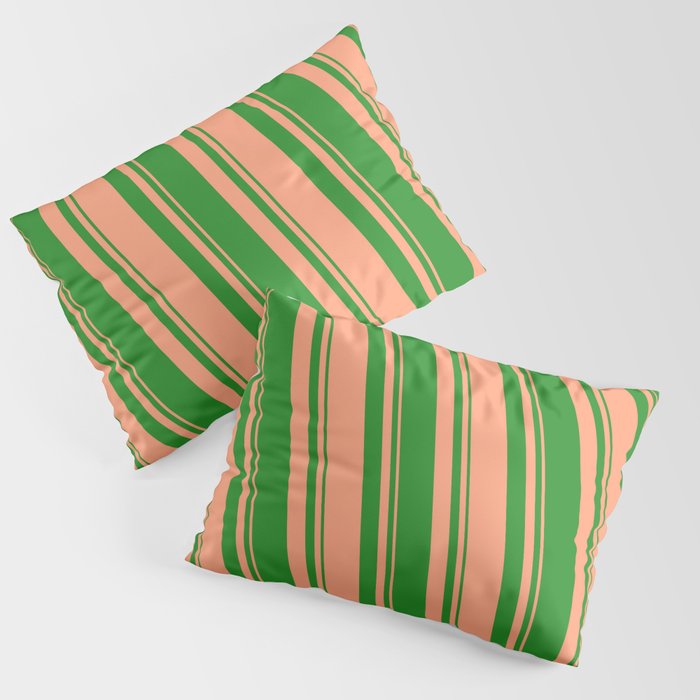 Forest Green & Light Salmon Colored Lined/Striped Pattern Pillow Sham