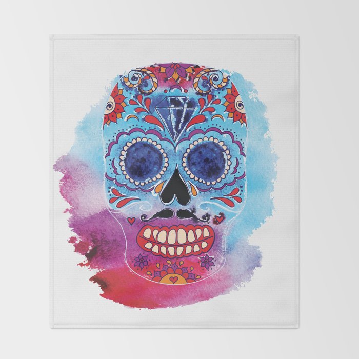 Watercolor Day Of The Dead Sugar Skull Mexican Skull Illustration