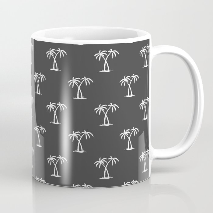Dark Grey And White Palm Trees Pattern Coffee Mug