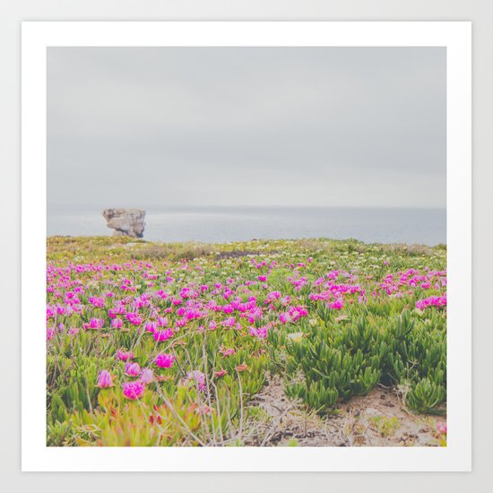 Across the flowers to the ocean Art Print