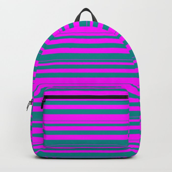 Dark Cyan & Fuchsia Colored Lines/Stripes Pattern Backpack