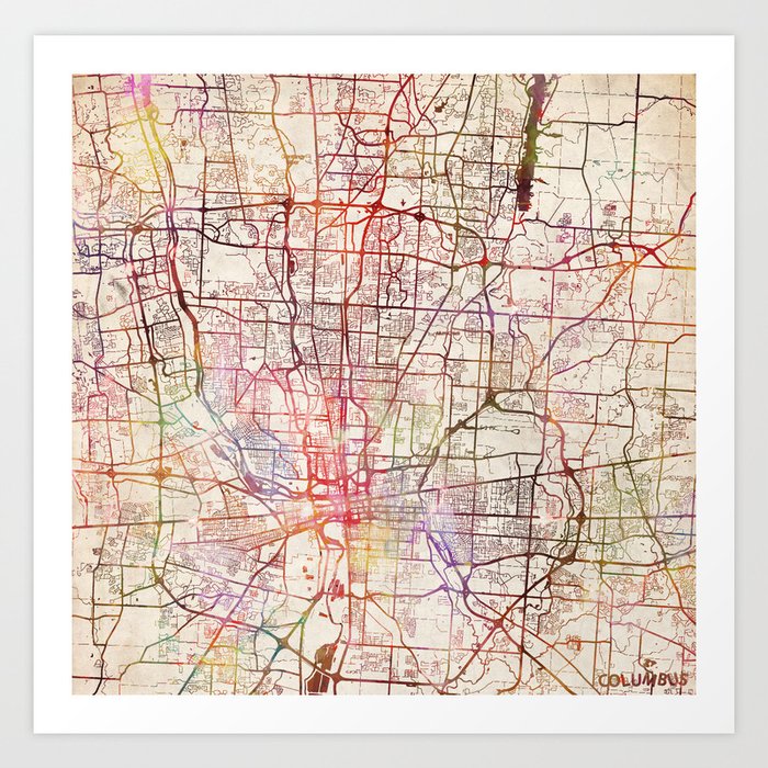 Columbus Art Print By MapMapMaps Watercolors Society6   Columbus 42x Prints 