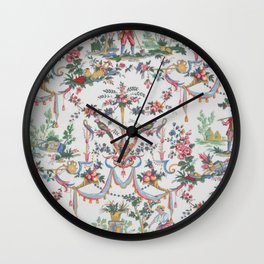 Colorfull toile de jouy Wall Clock | Light, Vintage, Pink, Color, Retro, Floral, Versaille, Style, Castle, Flower 