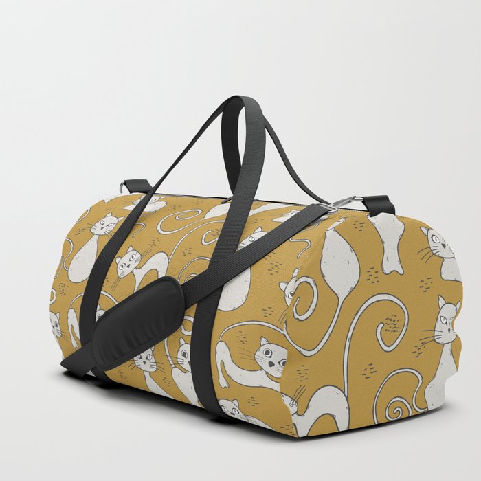 Mustard yellow and off-white cat pattern Duffle Bag