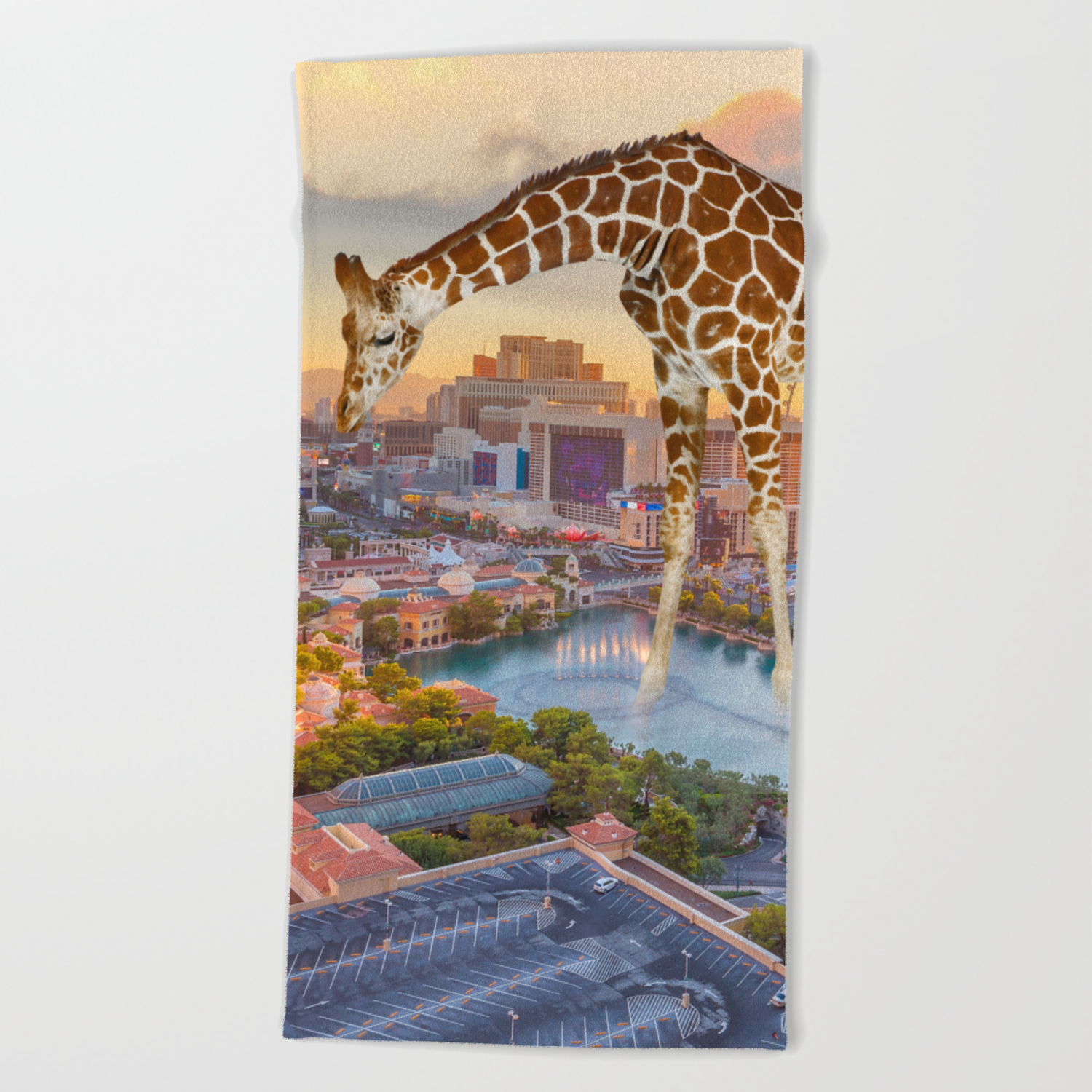 Giraffe In Las Vegas Beach Towel By Rosequeen Society6 Giraffe In Las Vegas Beach Towel By