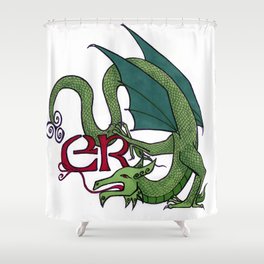 Celt Dragon - Green, Dark Green Wings Shower Curtain