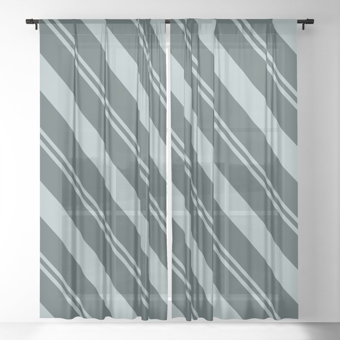 Blue Willow Green PPG1145-4 Thick and Thin Angled Stripes on Night Watch PPG1145-7 Sheer Curtain