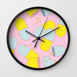 Happy Pills Wall Clock | Graphicdesign, Curated, Pills, Design, Pattern, Digital, Bright, Kids, Isometric, Cool 