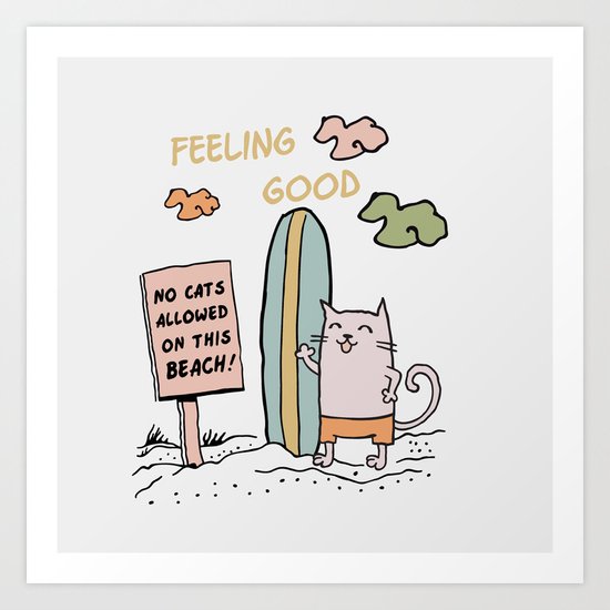 Cat on the beach Art Print