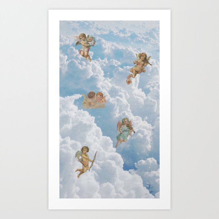 Renaissance angels in sky Cherubs Cupid Art Art Print