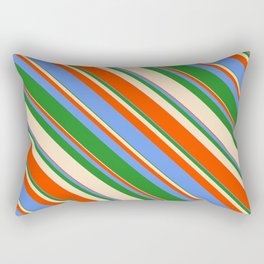 [ Thumbnail: Bisque, Red, Cornflower Blue & Forest Green Colored Stripes/Lines Pattern Rectangular Pillow ]