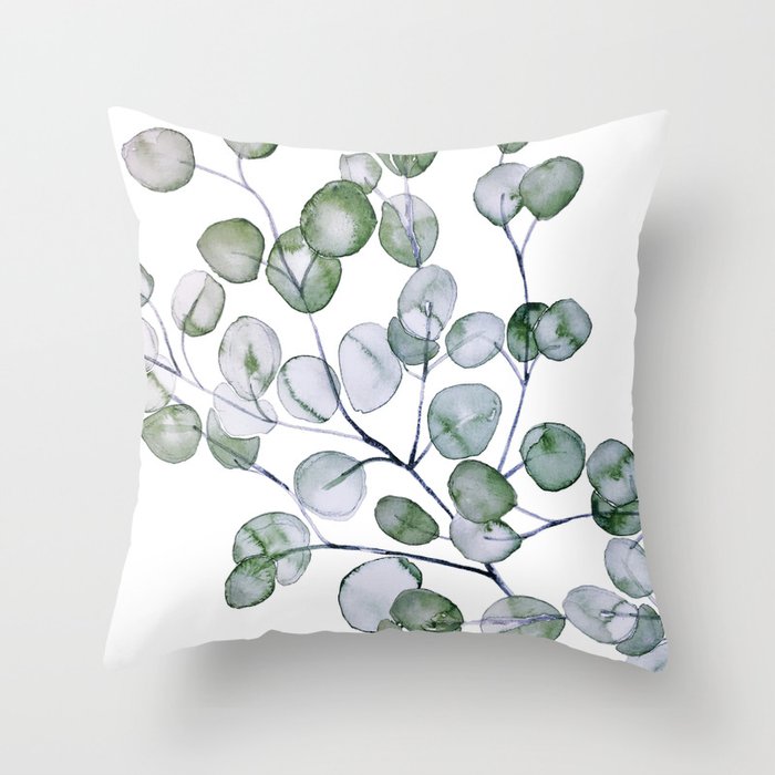 Eucalyptus Green Watercolor Throw Pillow