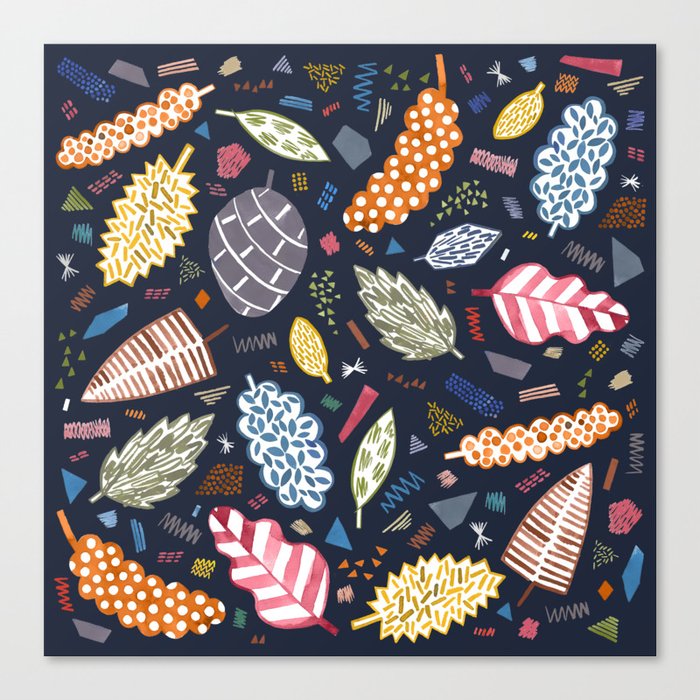 Graphic leaves geometric textures Multicolored black Canvas Print