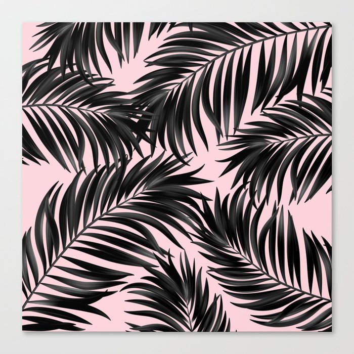 Palm Tree Fronds Black on Pink Hawaii Tropical Graphic Design Canvas Print