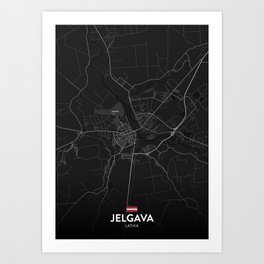 Jelgava, Latvia - Dark City Map Art Print