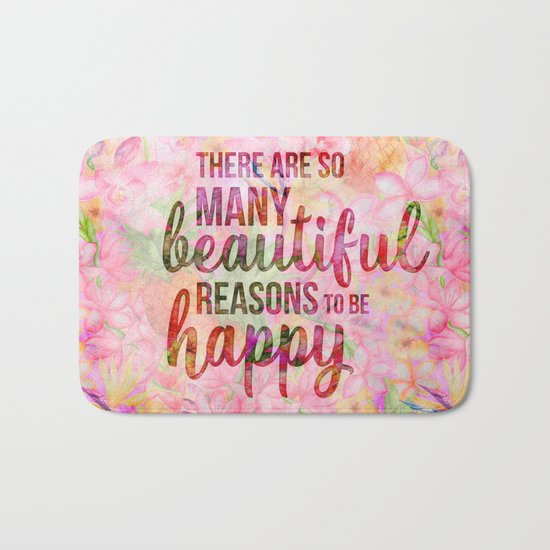 Pink Tropical Flower Typography Illustration Bath Mat